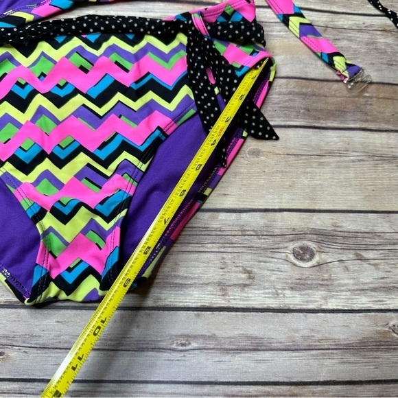 Vintage Breaking Waves Tween Juniors Size 16 Zig Zag 90's Retro Neon Bikini Swim - Picture 13 of 15